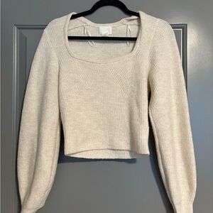 White/Beige Scoop Neck Knit Sweater | XS